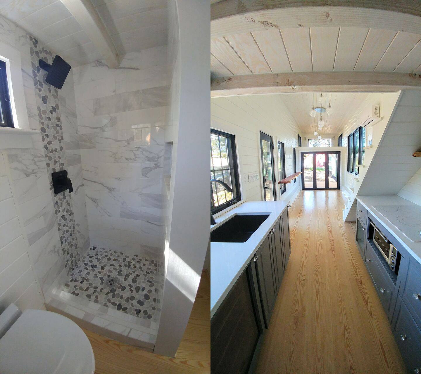 Farmhouse Style Tiny Home Built-In Screened-in Porch