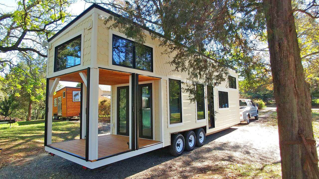 Farmhouse Style Tiny Home Built-In Screened-in Porch