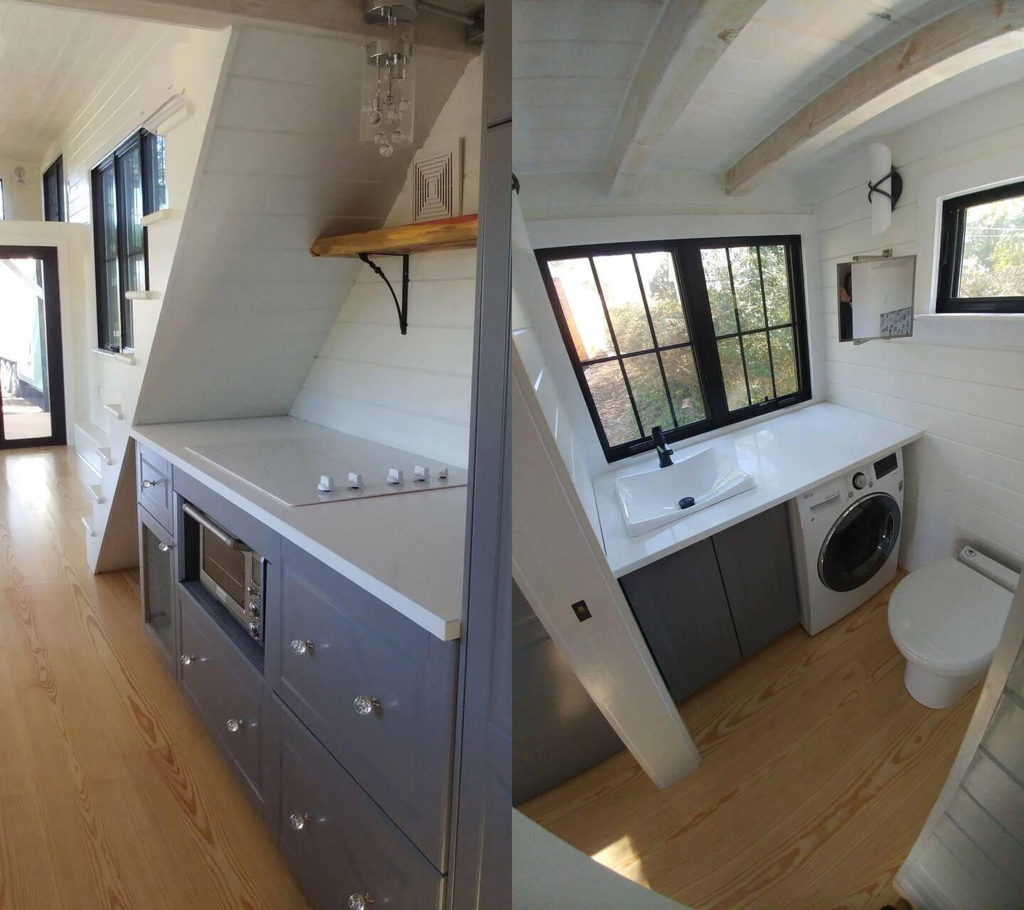 Farmhouse Style Tiny Home Built-In Screened-in Porch