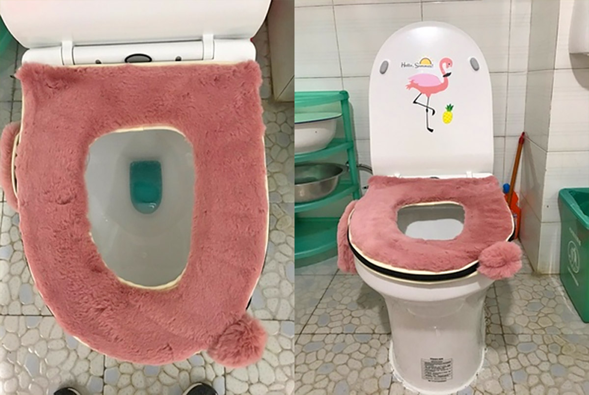 Fluffy Toilet Seat Cover With Phone Pocket Holder and Fluffy Handle