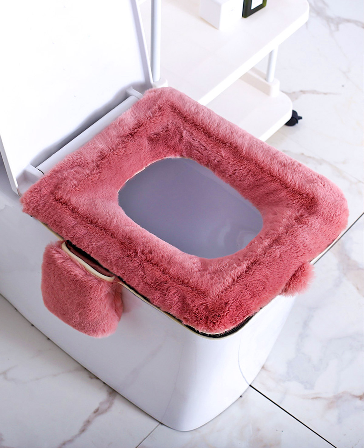 Fluffy Toilet Seat Cover With Phone Pocket Holder and Fluffy Handle
