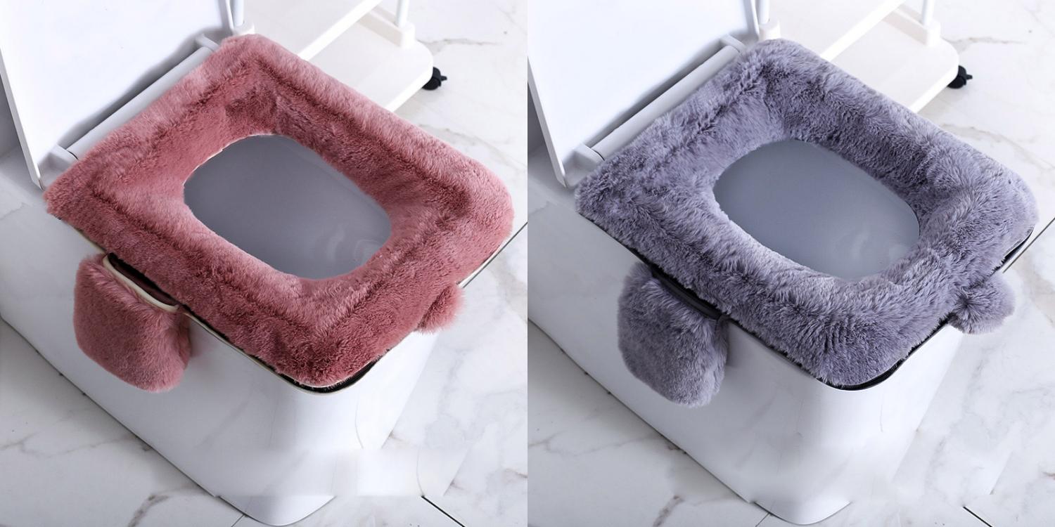 Fluffy Toilet Seat Cover With Phone Pocket Holder and Fluffy Handle