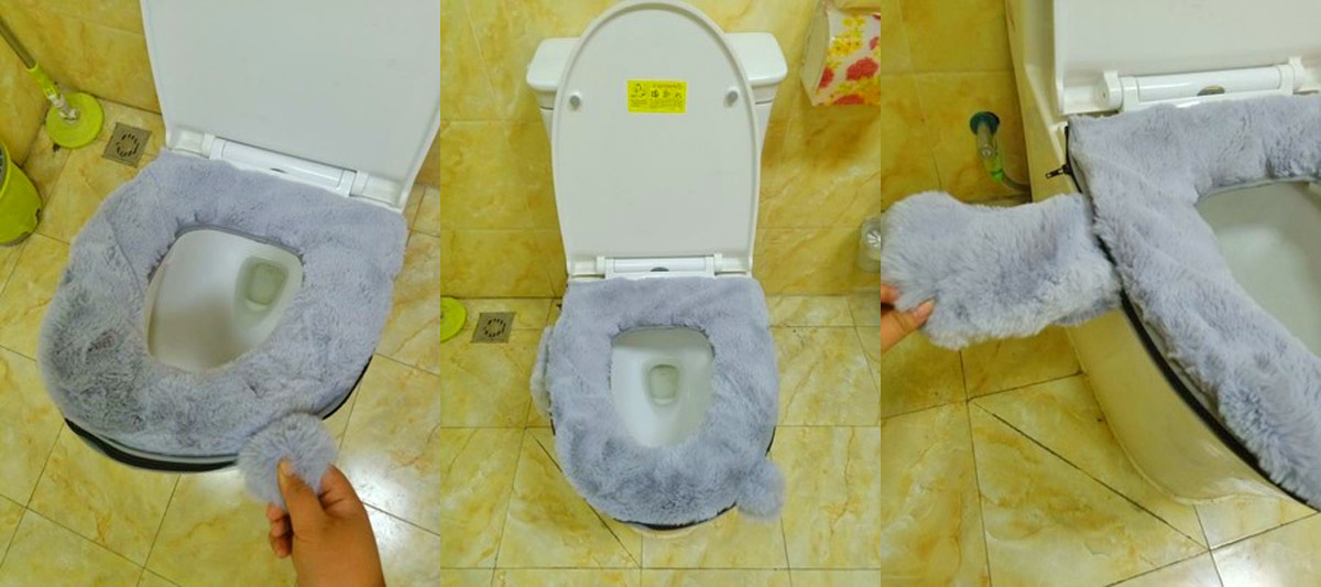Fluffy Toilet Seat Cover With Phone Pocket Holder and Fluffy Handle