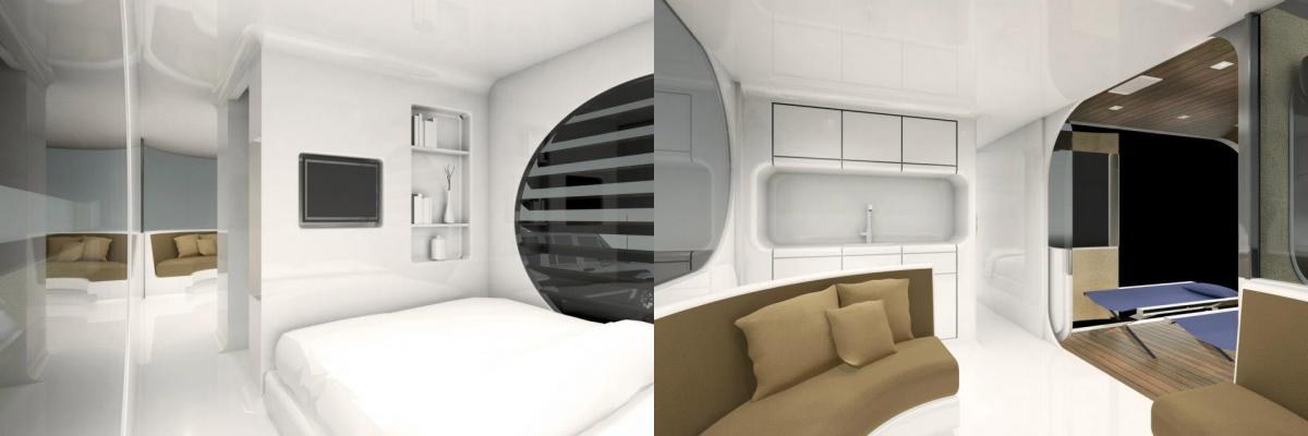 Futuristic Camping Trailer Rotates Around To Reveal Huge Party Deck - Romotow swiveling luxury camper