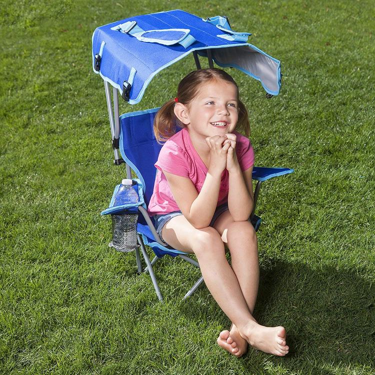 Kids folding canopy chair protects kids from the sun and gives shade - Kelsyus folding kids camping chair