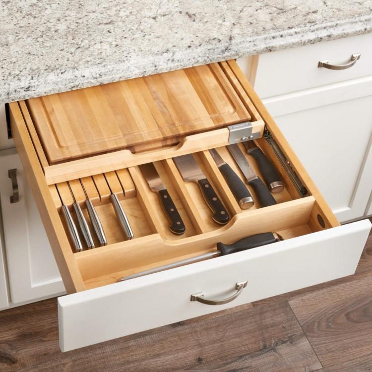Rev-a-shelf 4KCB knife drawer organizer and knife locking system - knife drawer holds cutting boards