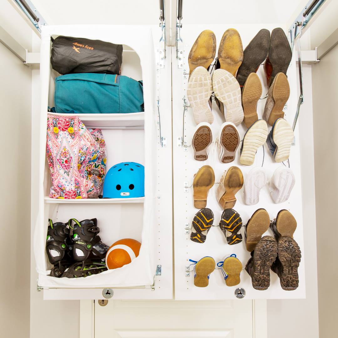 Genius Ceiling Storage Solution - Beam-it-up tiny home ceiling storage kit