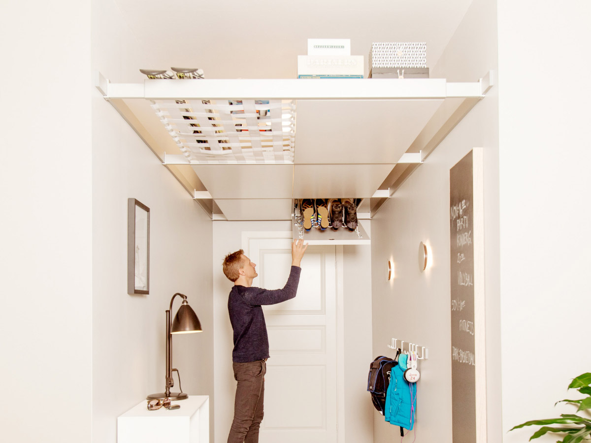 Genius Ceiling Storage Solution - Beam-it-up tiny home ceiling storage kit