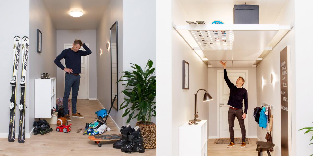Genius Ceiling Storage Solution - Beam-it-up tiny home ceiling storage kit
