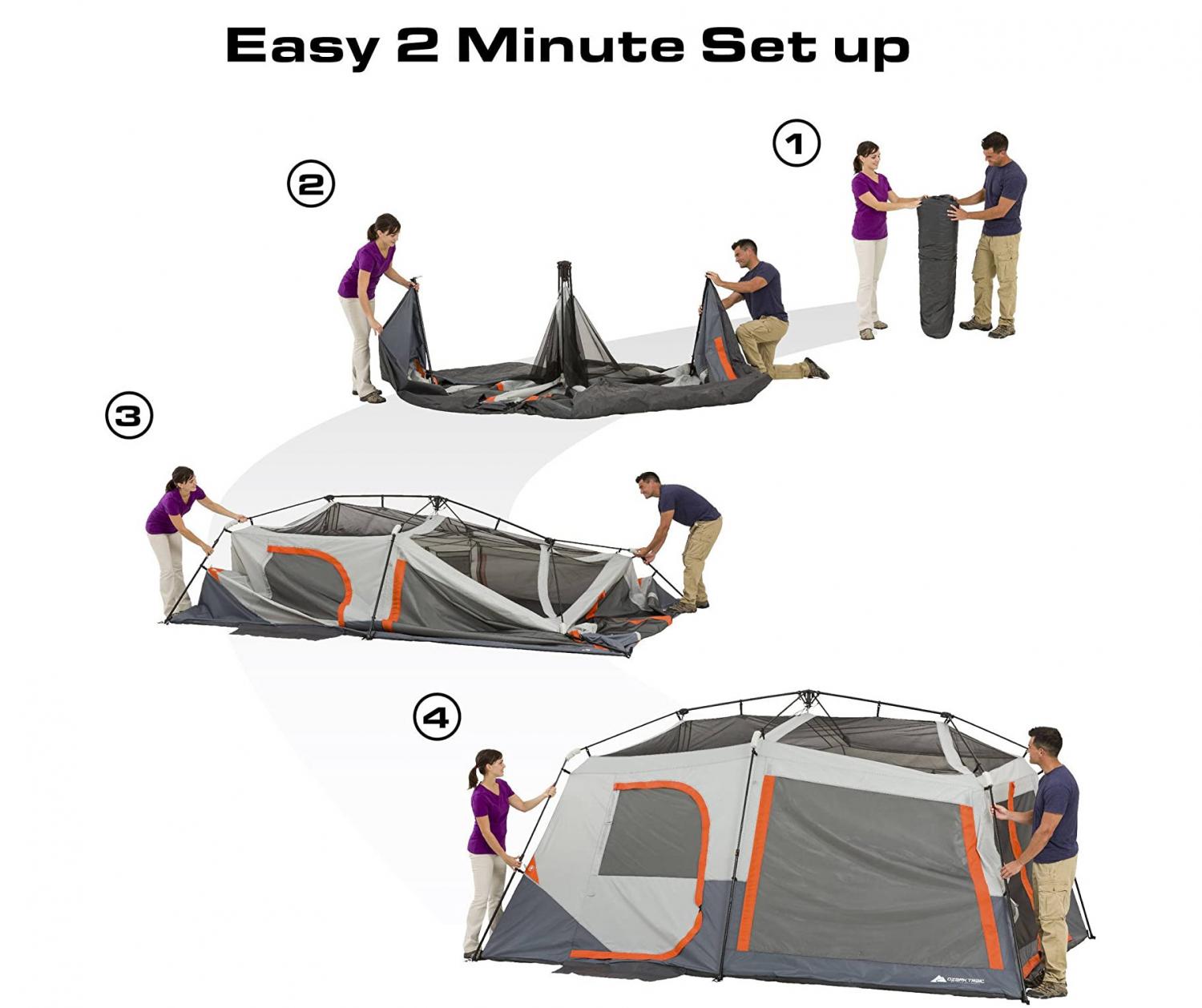 Ozark Instant Cabin Tent - Instant Setup Cabin Tent With Built-In LED Lighting
