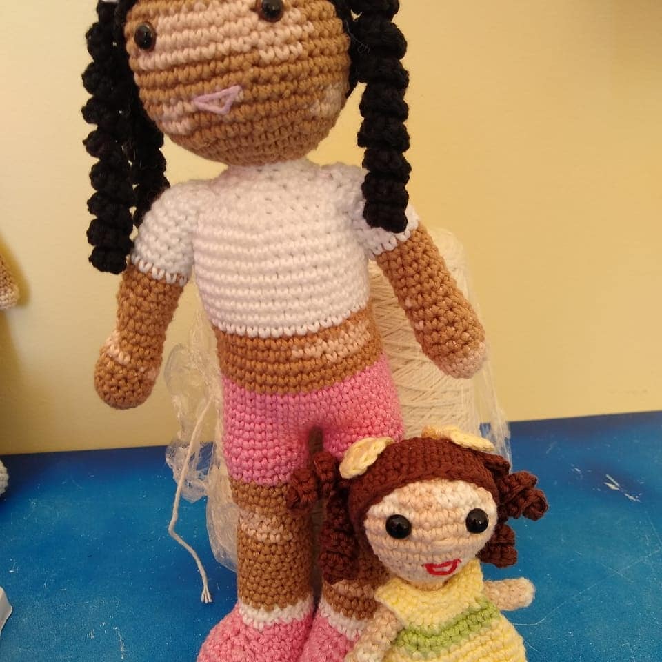 vitiligo crochet dolls - Grandfather with vitiligo skin condition creates crochet dolls