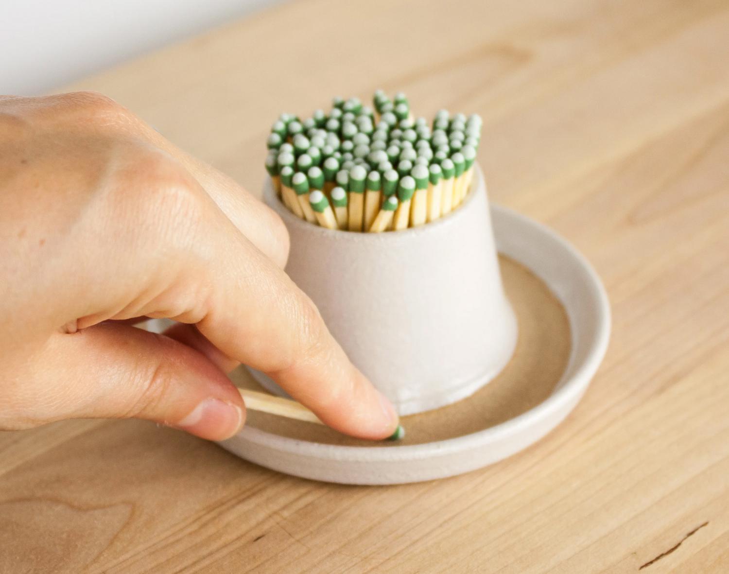 Match Cup Has a Match Striker Right On It For Quick Lighting - Match striking ceramic cup