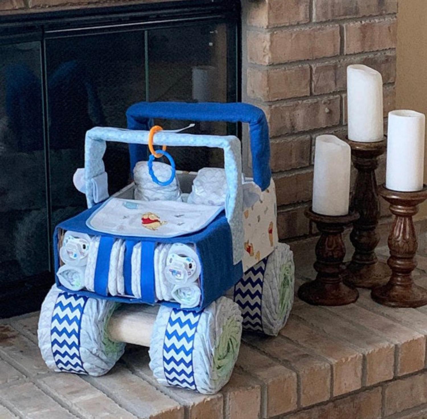 Trucks and Tractors Made From Diapers Make For The Cutest Gift To New Parents - Best baby shower diaper gift idea