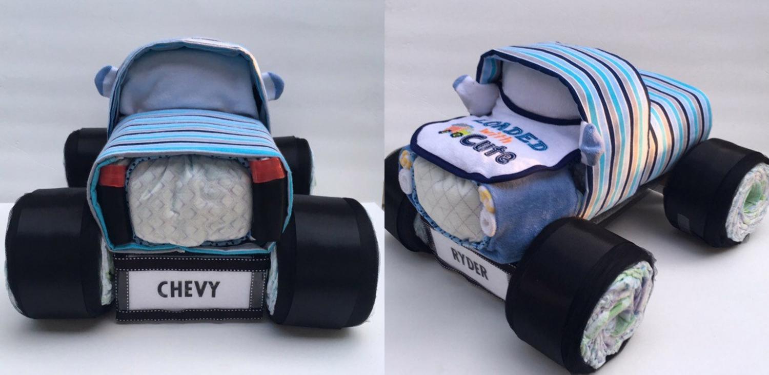 Trucks and Tractors Made From Diapers Make For The Cutest Gift To New Parents - Best baby shower diaper gift idea