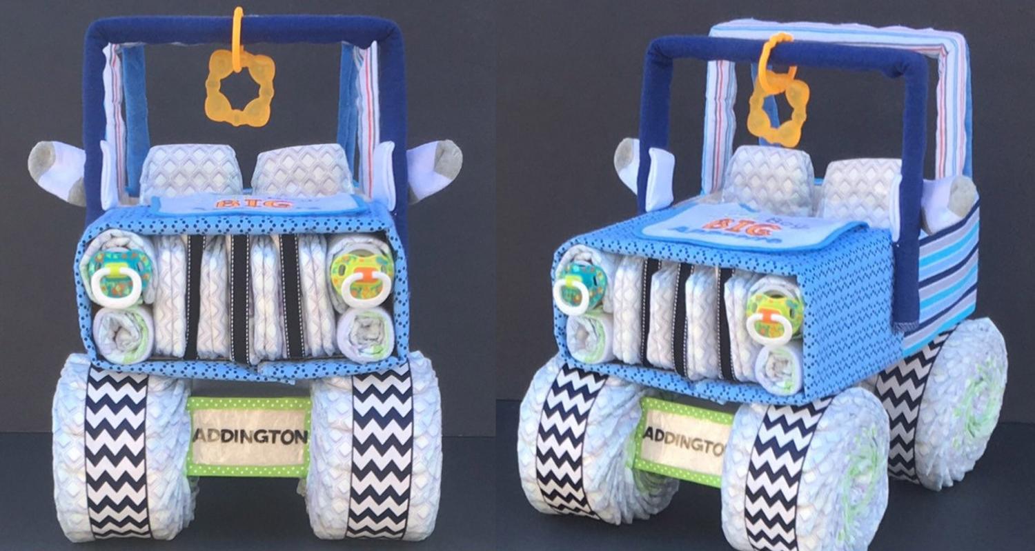 Trucks and Tractors Made From Diapers Make For The Cutest Gift To New Parents - Best baby shower diaper gift idea