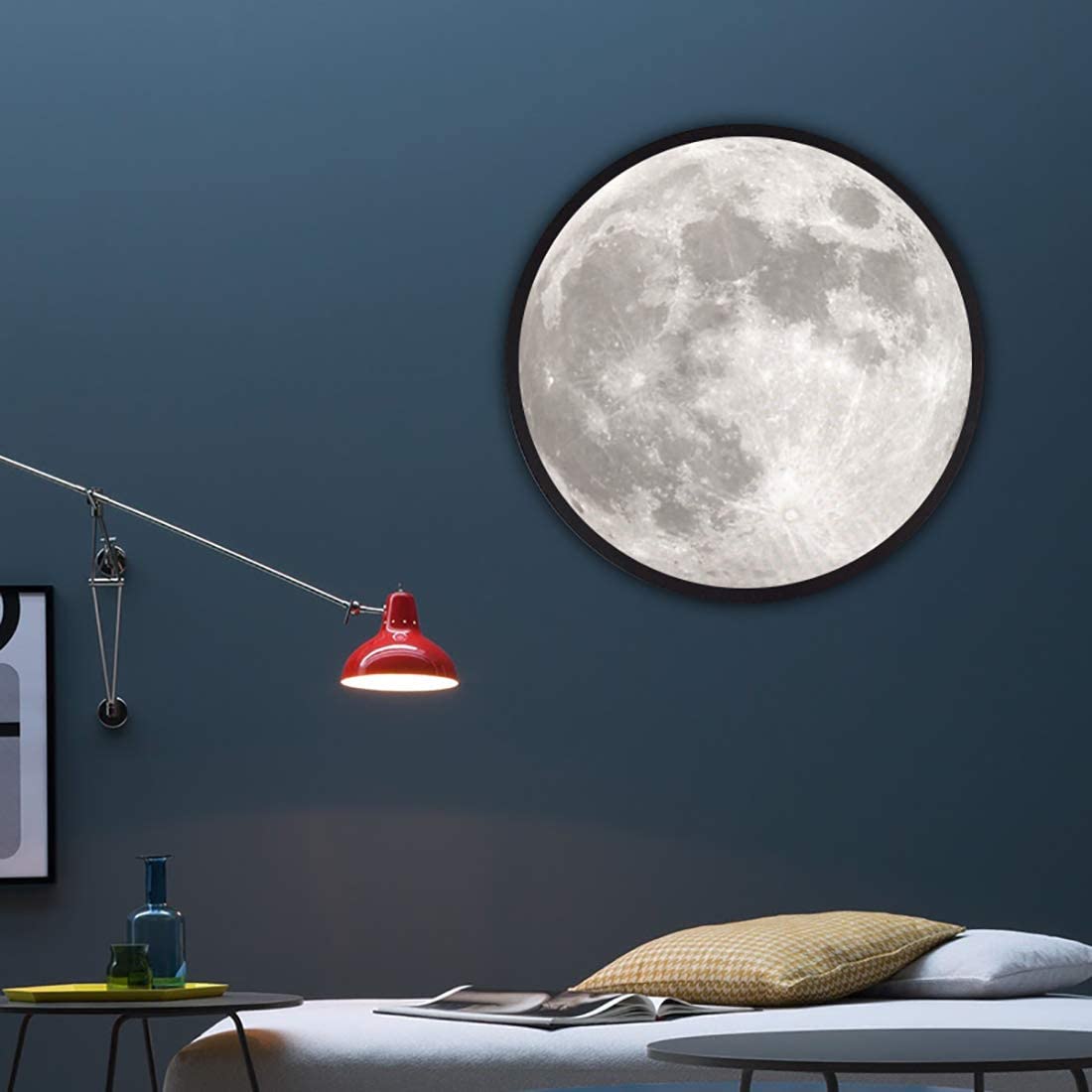 Moon Mirror - Mirror by day, Illuminated moon night-light by night