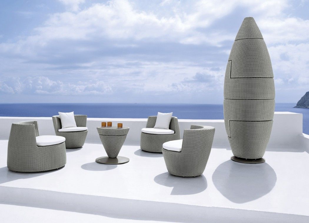 Dedon Obelisk Rocket shaped stacking patio furniture set