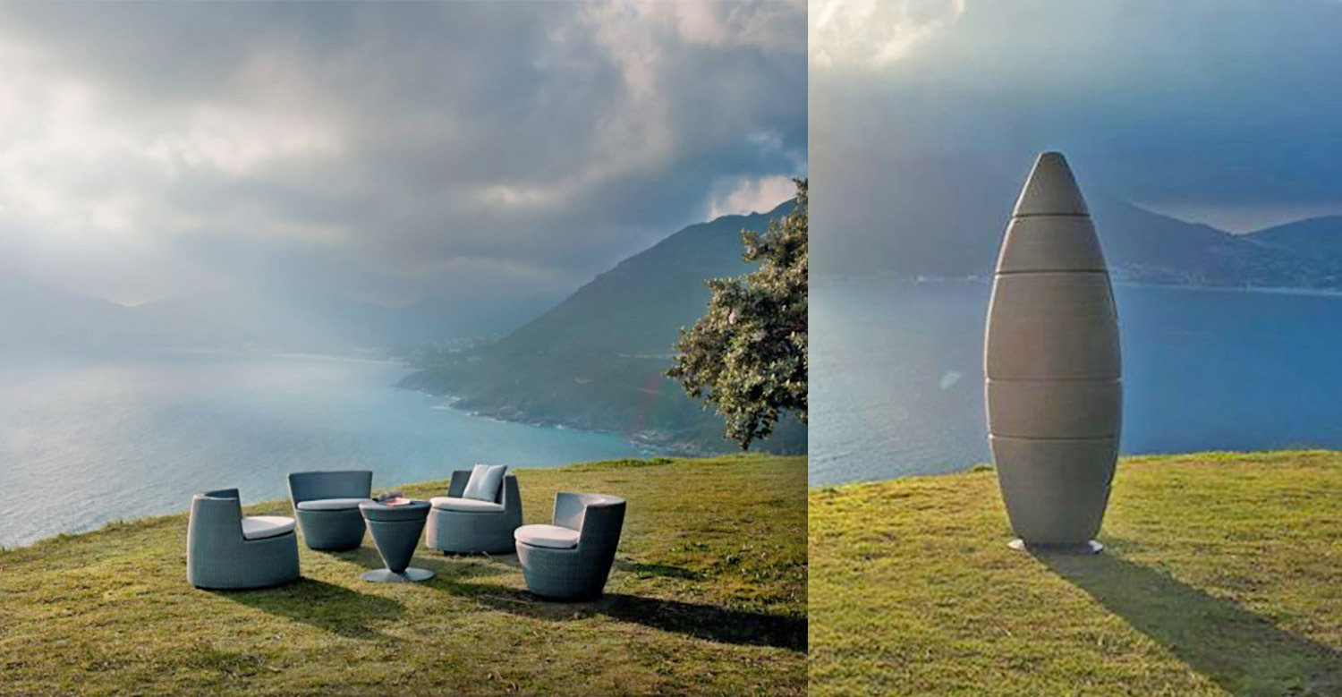 Dedon Obelisk Rocket shaped stacking patio furniture set