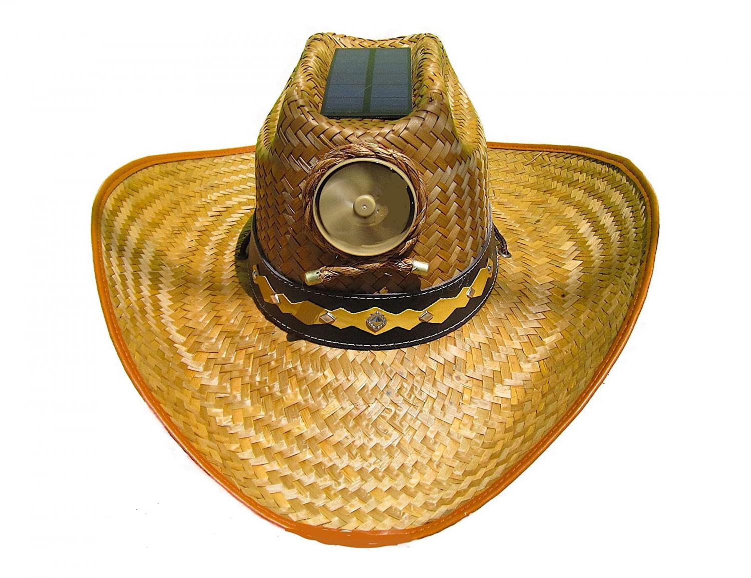Solar Powered Straw Hat With Fan - Cowboy hat with built-in fan to keep your head cool