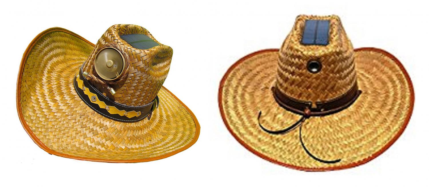 Solar Powered Straw Hat With Fan - Cowboy hat with built-in fan to keep your head cool