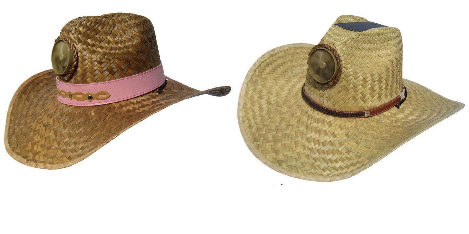 Solar Powered Straw Hat With Fan - Cowboy hat with built-in fan to keep your head cool