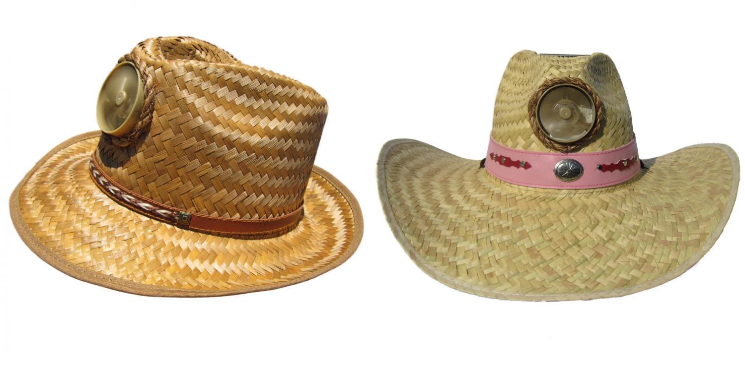 Solar Powered Straw Hat With Fan - Cowboy hat with built-in fan to keep your head cool