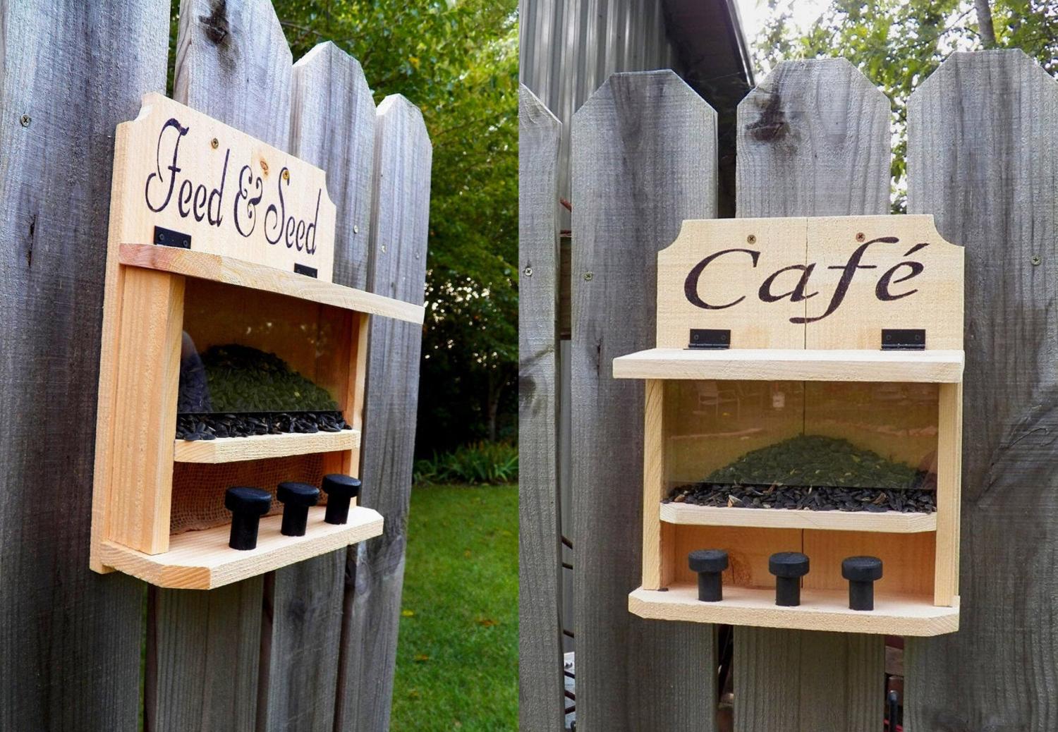 Squirrel Saloon - Wooden Saloon squirrel feeder with bar stools
