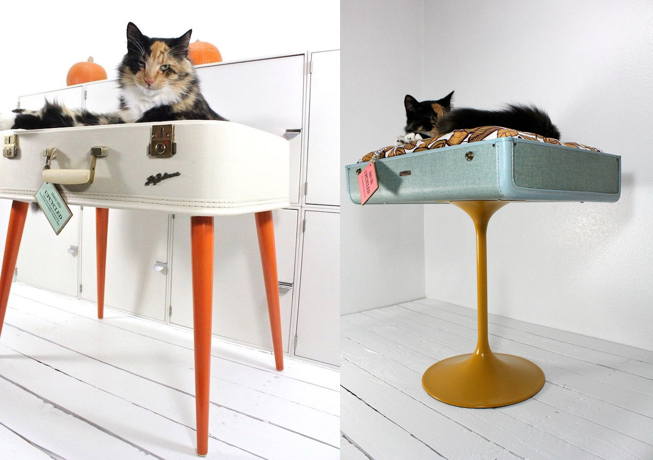 Vintage suitcase cat bed - DIY luggage cat bed