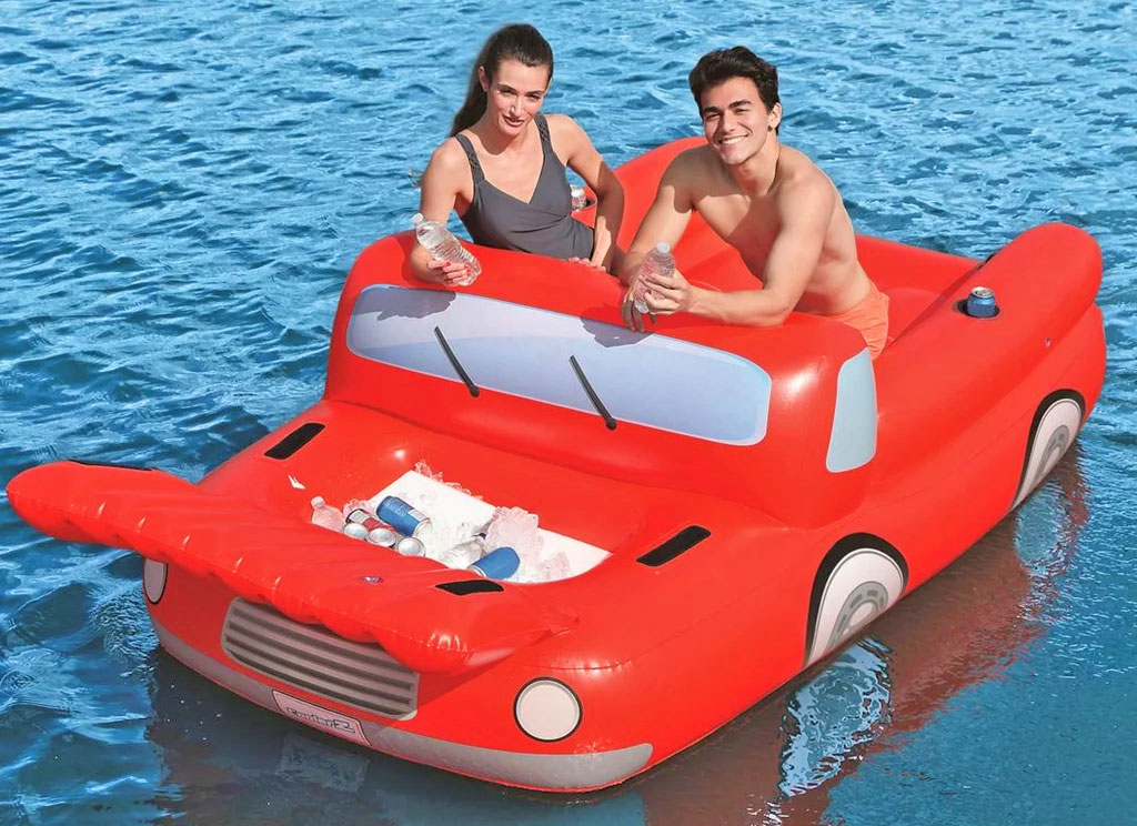 Giant Red pickup Truck Pool Float Has Beer Cooler Under The Hood