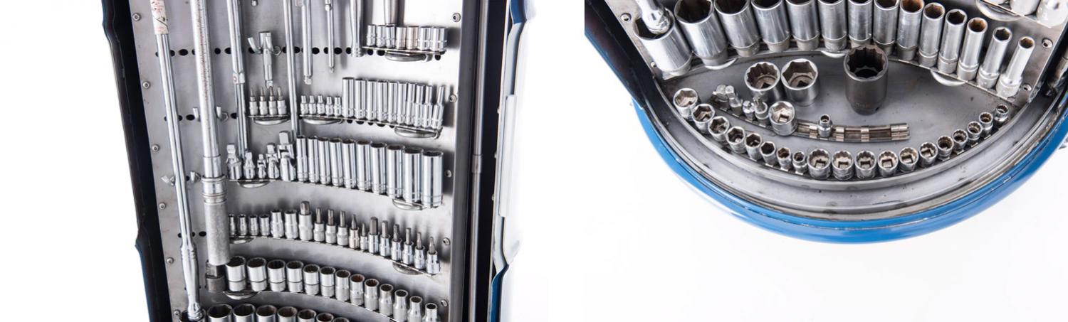 The Ultimate Toolbox - Drum Barrel Toolbox with rotating pegwalls holds tools and socket sets