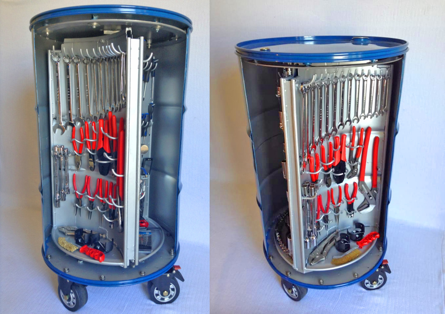 The Ultimate Toolbox - Drum Barrel Toolbox with rotating pegwalls holds tools and socket sets
