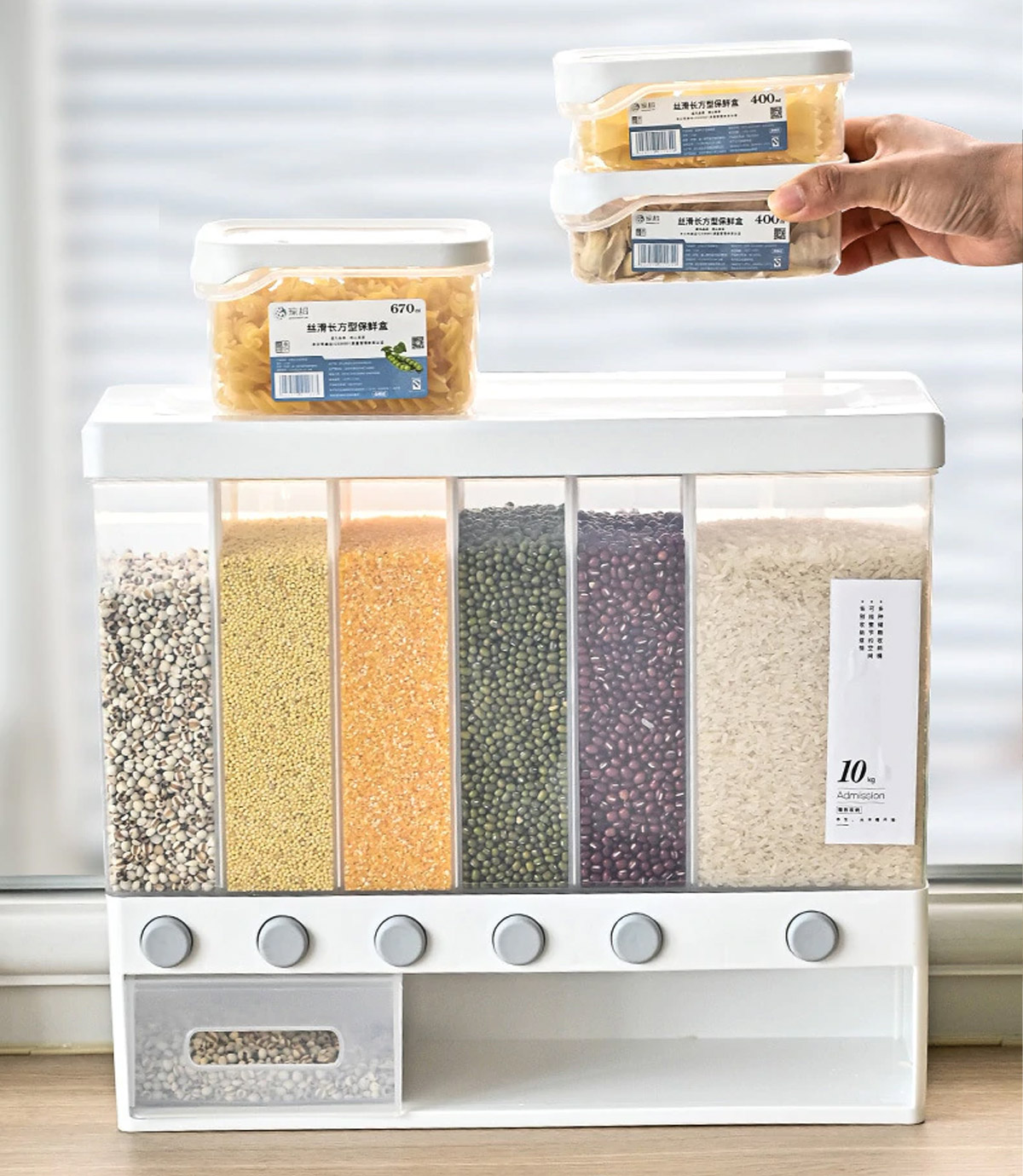 Push button wall mounted food dispenser