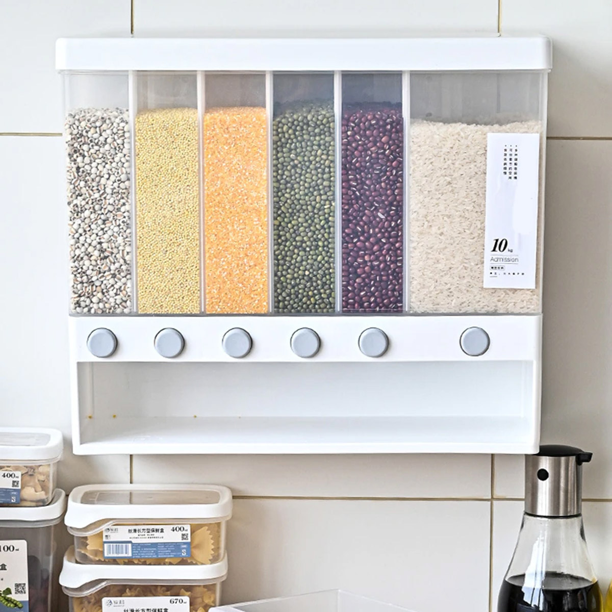 Push button wall mounted food dispenser