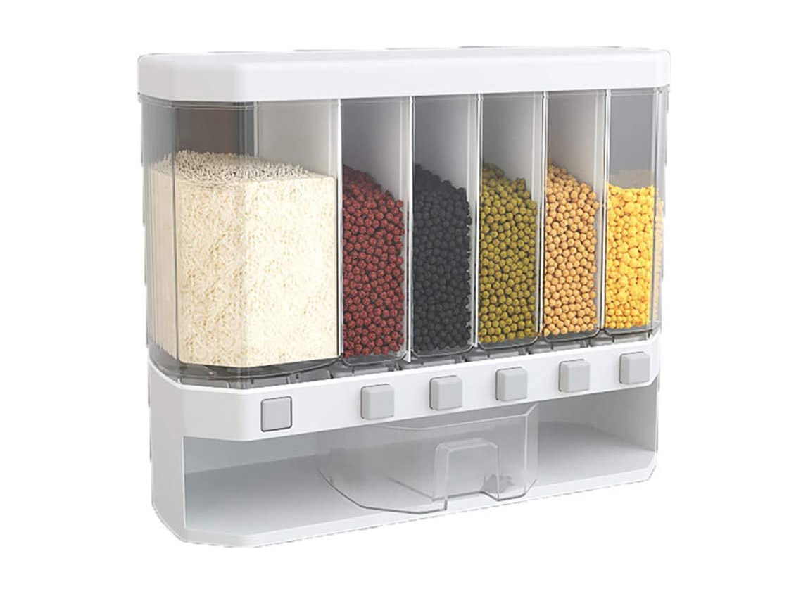 Push button wall mounted food dispenser