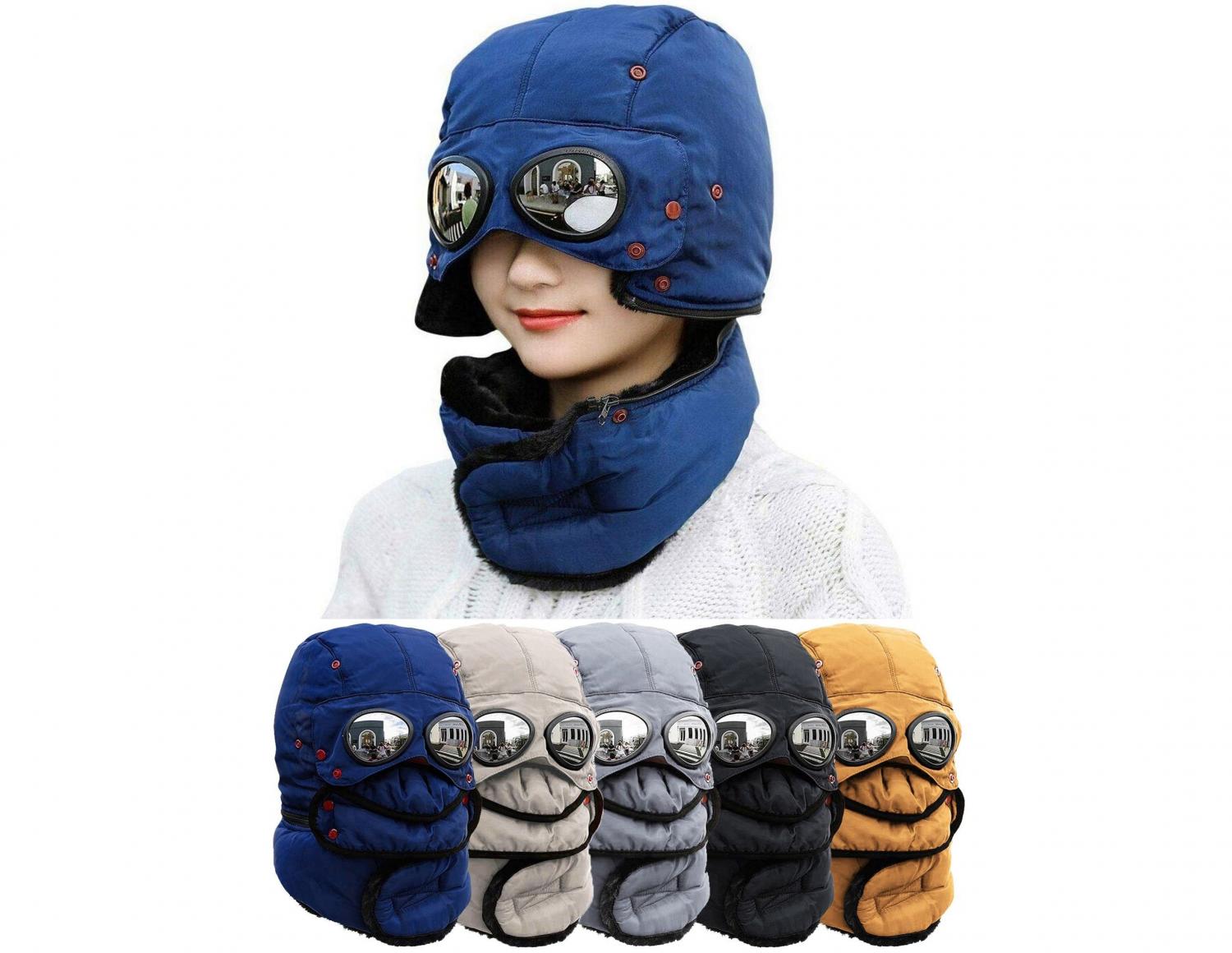 Winter Trapper Hat Covers Your Entire Head, and Has Integrated Sunglasses - Winter hat with face mask and goggles