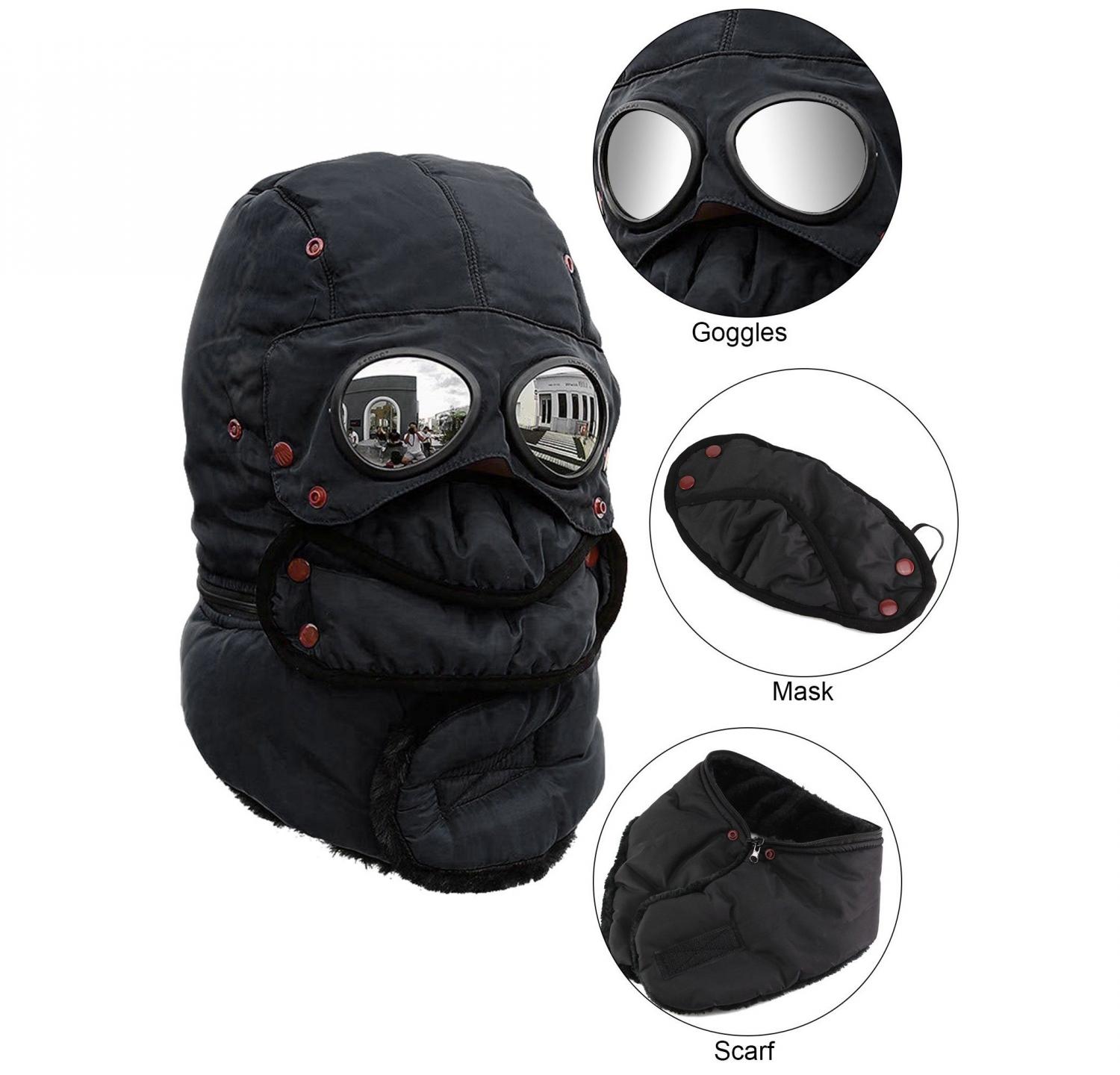 Winter Trapper Hat Covers Your Entire Head, and Has Integrated Sunglasses - Winter hat with face mask and goggles