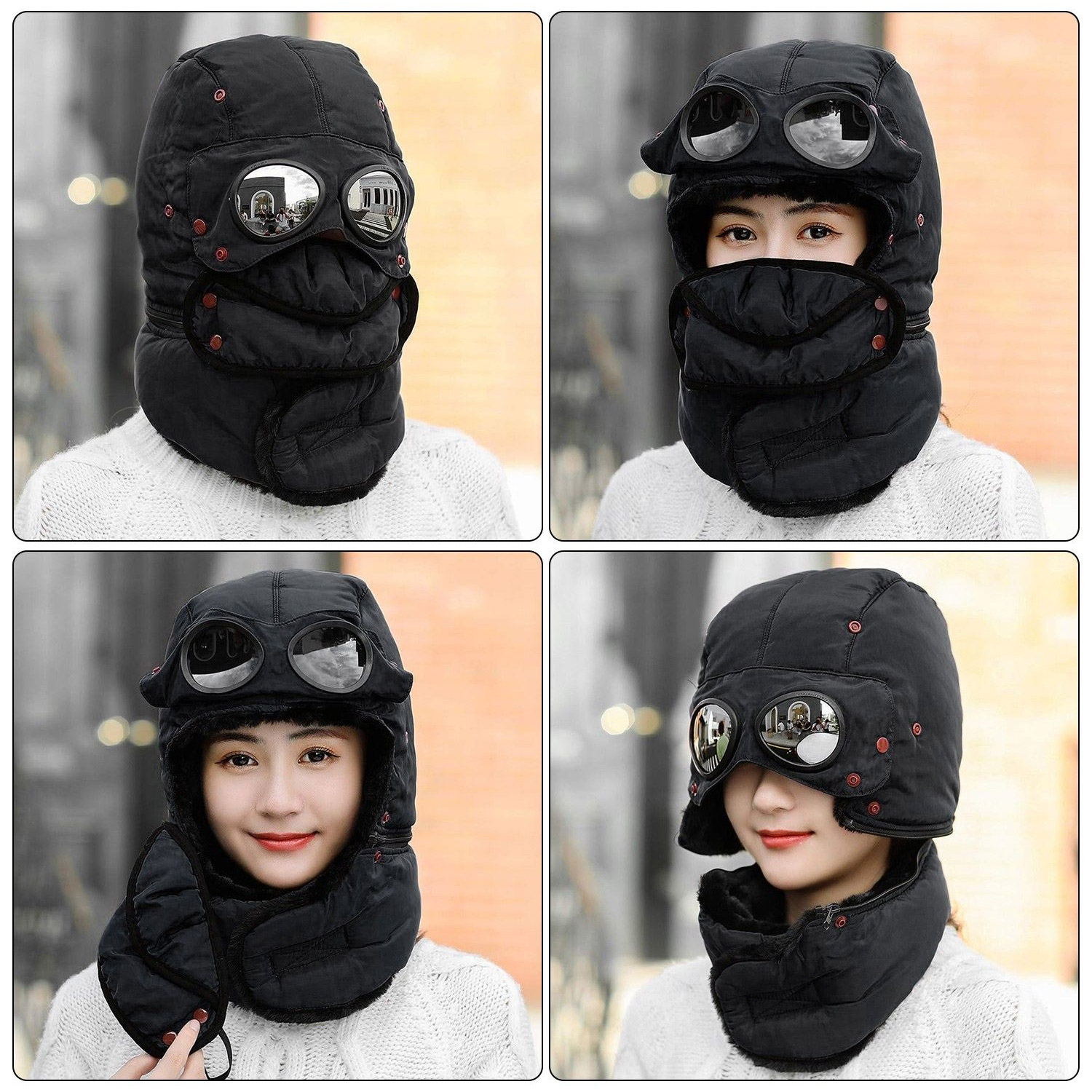 Winter Trapper Hat Covers Your Entire Head, and Has Integrated Sunglasses - Winter hat with face mask and goggles