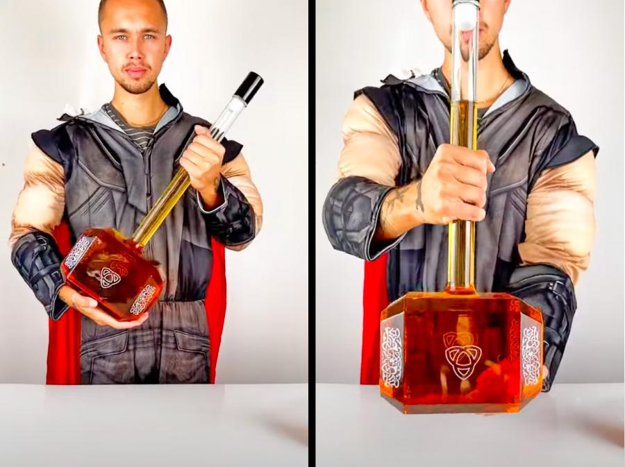 Giant Glass Thors Hammer Whiskey Decanter