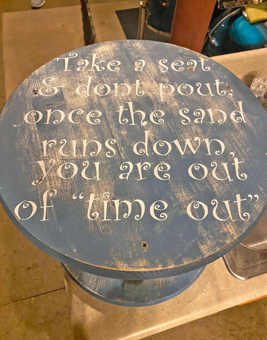 Time Out Sand Timer Stool - Kids time-out stool with hourglass sand timer