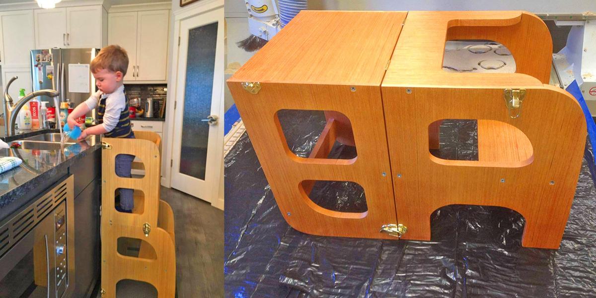 Montessori Kitchen Helper Stool For Toddlers Converts Into a Craft Table