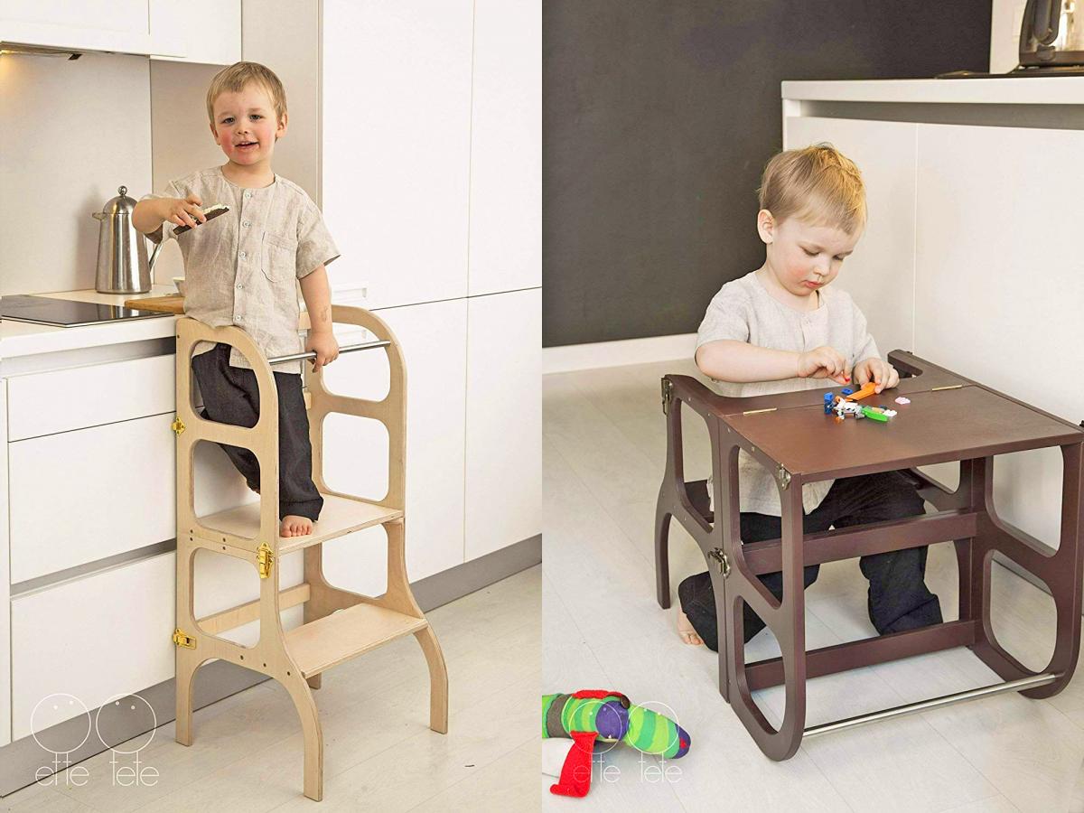 Montessori Kitchen Helper Stool For Toddlers Converts Into a Craft Table