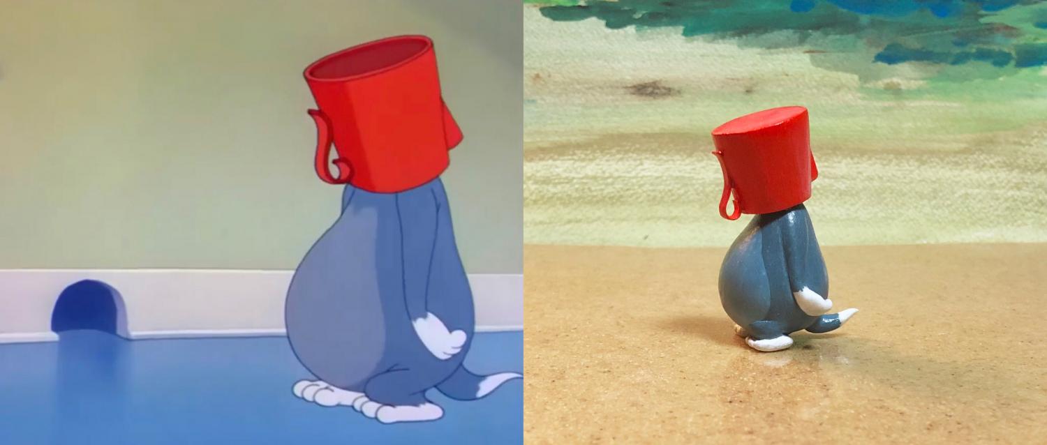 Funny Tom and Jerry Sculptures - Bucket on head