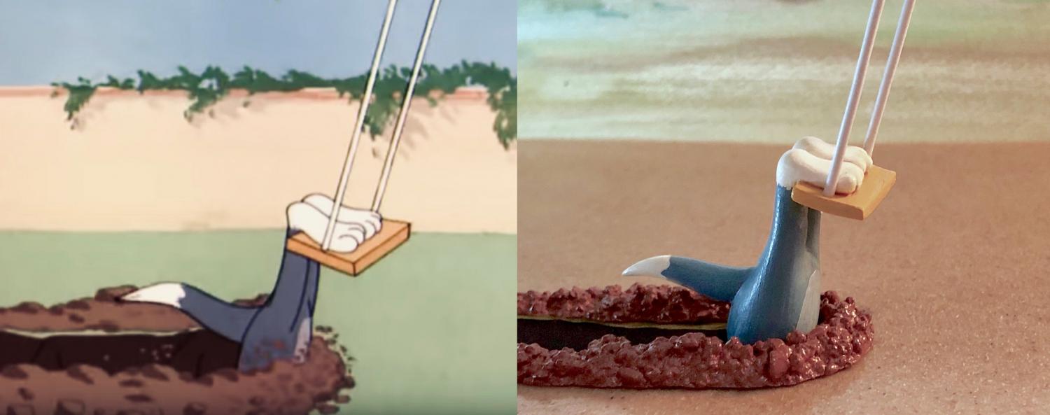 Funny Tom and Jerry Sculptures - Swing dragging in ground
