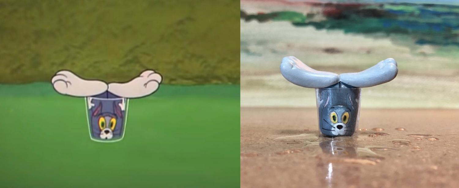 Funny Tom and Jerry Sculptures - In Drinking Glass