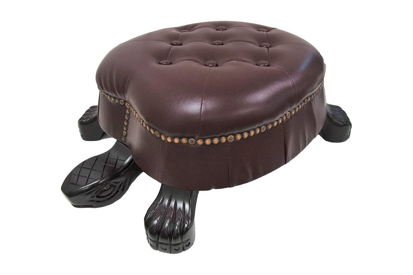 Tortoise Ottoman - Hand carved wooden and leather turtle ottoman