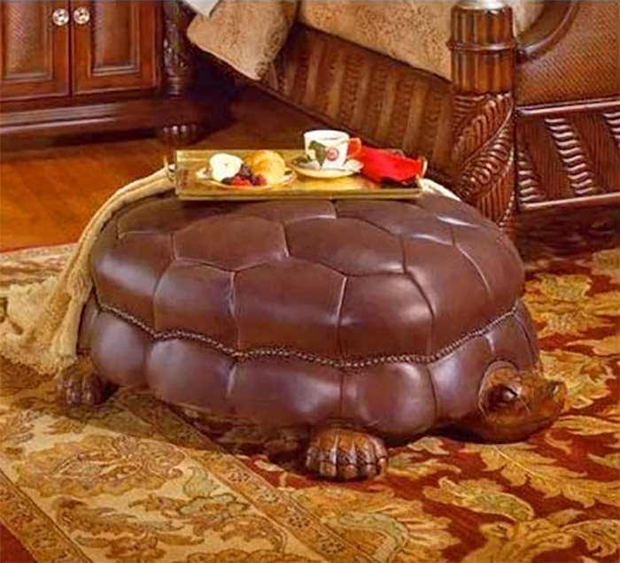 Tortoise Ottoman - Hand carved wooden and leather turtle ottoman