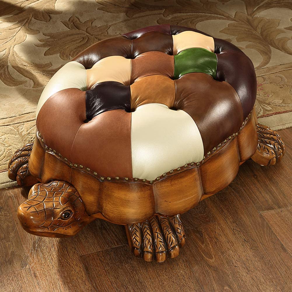 Tortoise Ottoman - Hand carved wooden and leather turtle ottoman