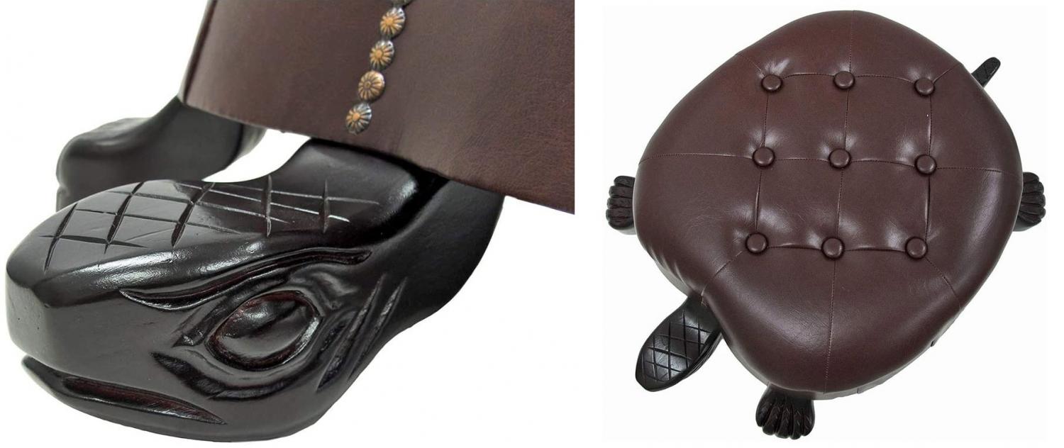 Tortoise Ottoman - Hand carved wooden and leather turtle ottoman