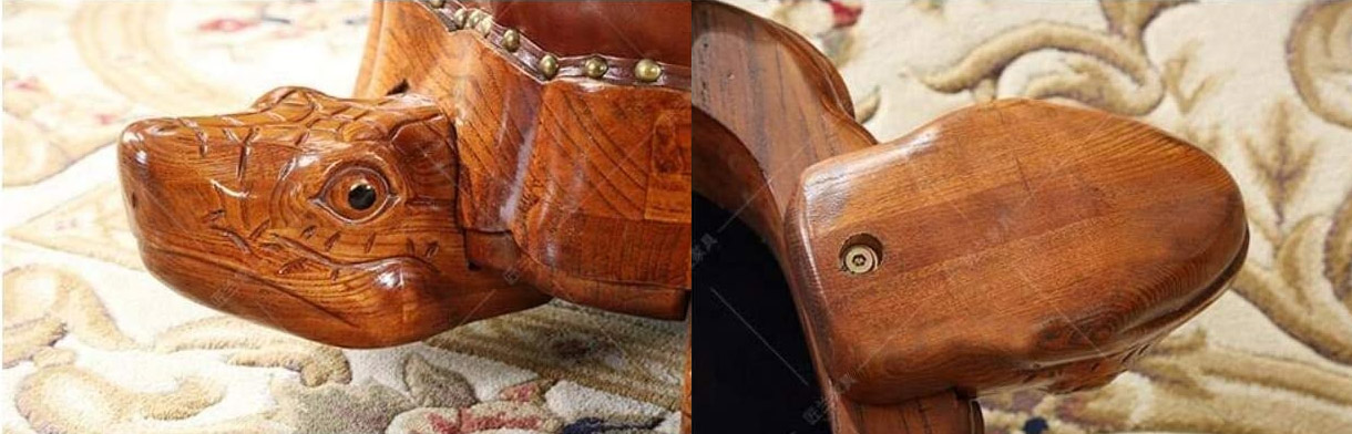Tortoise Ottoman - Hand carved wooden and leather turtle ottoman