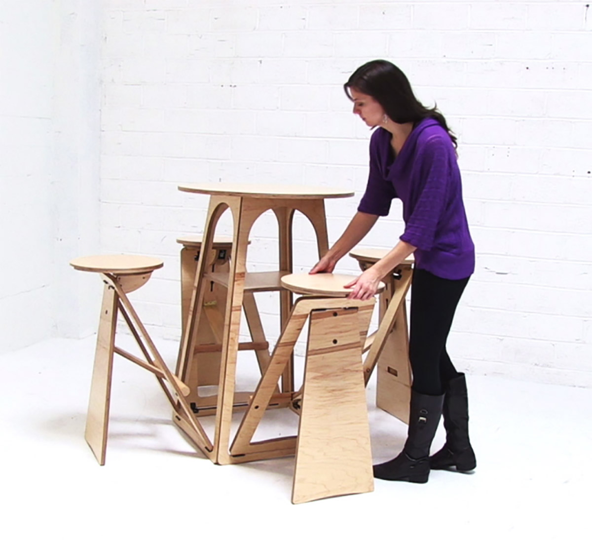 Quad Micro Bar Table - Transforming bar table with hidden stools